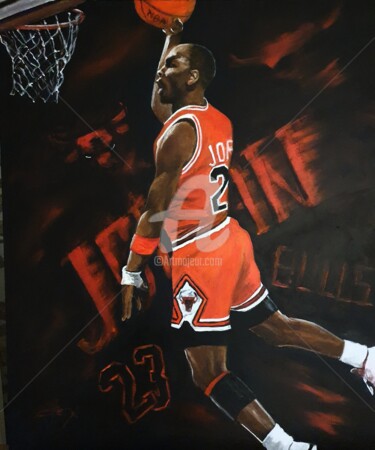 Schilderij getiteld "Michael Jordan" door Laurence Clerembaux, Origineel Kunstwerk, Acryl