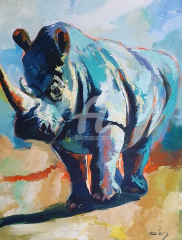 Ζωγραφική με τίτλο "Le rhinoceros" από Laurence Clerembaux, Αυθεντικά έργα τέχνης, Ακρυλικό