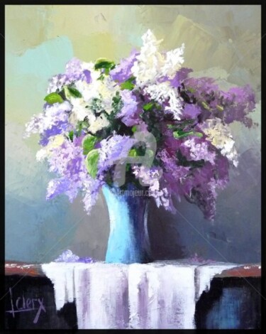 Painting titled "le lilas" by Laurence Clerembaux, Original Artwork, Oil