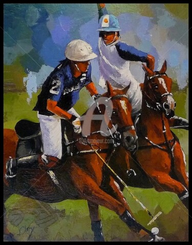 Painting titled "polo" by Laurence Clerembaux, Original Artwork, Oil