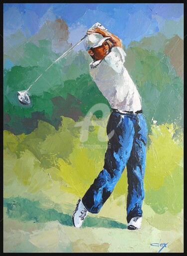 Painting titled "Tiger Wood" by Laurence Clerembaux, Original Artwork, Oil