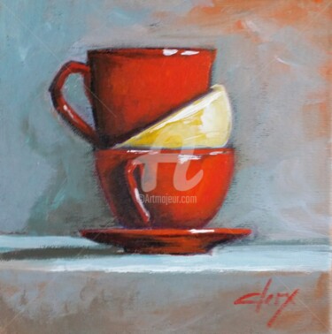 Painting titled "Tasses2" by Laurence Clerembaux, Original Artwork, Acrylic
