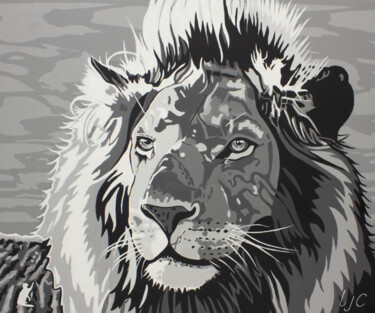 Schilderij getiteld "Lion Narnia" door Laurence Coindre, Origineel Kunstwerk, Acryl