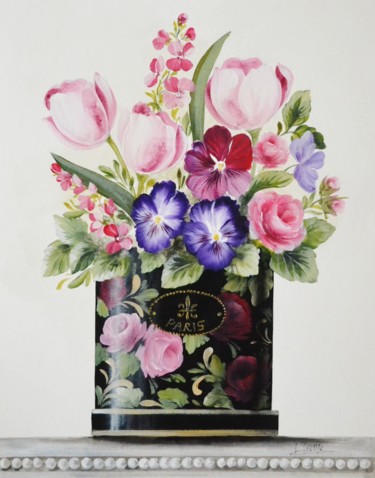 Peinture intitulée "tulipes et pensées" par Laurence Devoge, Œuvre d'art originale, Acrylique