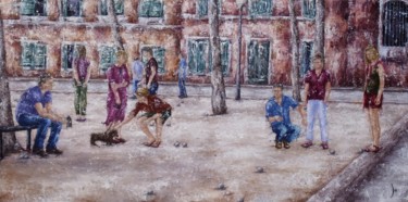 Peinture intitulée "apres-midi-petanque…" par Laurence Dubois, Œuvre d'art originale