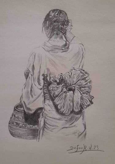 Dessin intitulée "Gheisha" par Laurence Dufour, Œuvre d'art originale, Graphite Monté sur Panneau de bois