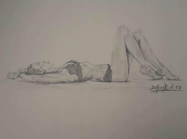 Drawing titled "En pause" by Laurence Dufour, Original Artwork, Graphite