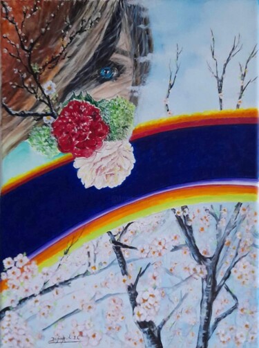 Peinture intitulée "Au printemps" par Laurence Dufour, Œuvre d'art originale, Acrylique