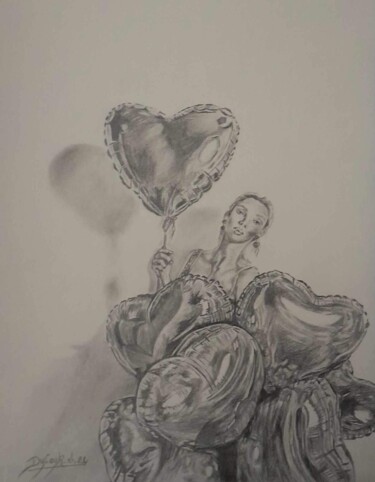 Tekening getiteld "St Valentin" door Laurence Dufour, Origineel Kunstwerk, Grafiet