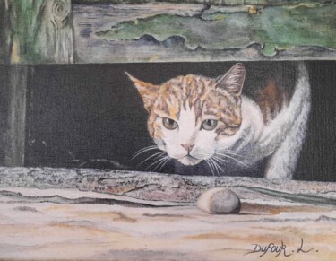 Painting titled "Pas de souris à la…" by Laurence Dufour, Original Artwork, Oil Mounted on Wood Stretcher frame