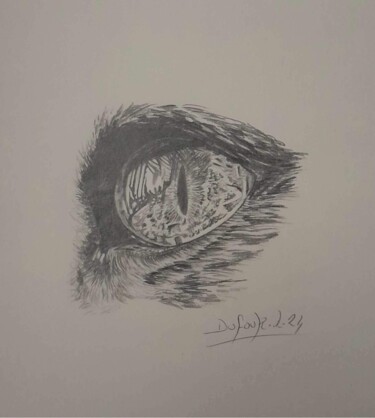 Drawing titled "Attentif" by Laurence Dufour, Original Artwork, Graphite