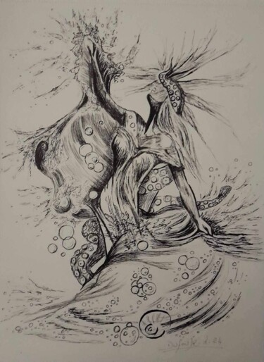 Dibujo titulada "Océane" por Laurence Dufour, Obra de arte original, Pluma de gel