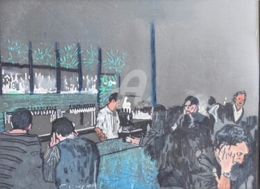 Desenho intitulada "Rêve de bar" por Laurence Fauchart, Obras de arte originais, Marcador Montado em Outro painel rígido