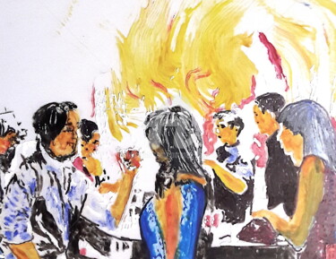 Painting titled "Rêve de bar parisien" by Laurence Fauchart, Original Artwork, Marker Mounted on Other rigid panel