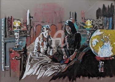 Drawing titled "Les confidences" by Laurence Fauchart, Original Artwork, Marker Mounted on Other rigid panel