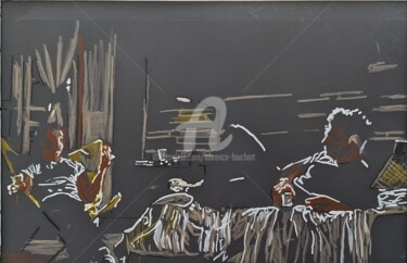 Dessin intitulée "Entre potes" par Laurence Fauchart, Œuvre d'art originale, Marqueur Monté sur Autre panneau rigide