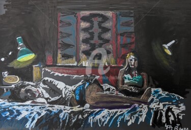 Drawing titled "After Festival" by Laurence Fauchart, Original Artwork, Watercolor Mounted on Other rigid panel