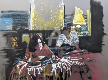 Painting titled "Homework" by Laurence Fauchart, Original Artwork, Watercolor Mounted on Other rigid panel