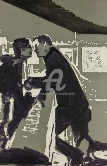 Dessin intitulée "Le baiser" par Laurence Fauchart, Œuvre d'art originale, Marqueur Monté sur Autre panneau rigide