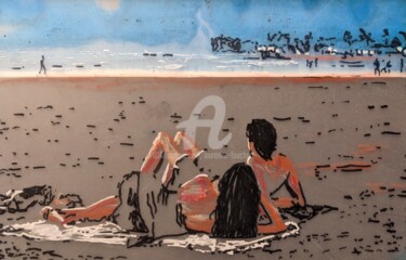 Painting titled "Contemplation" by Laurence Fauchart, Original Artwork, Marker Mounted on Cardboard