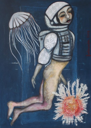 Malerei mit dem Titel "spacewalking 2" von Fontencomble, Original-Kunstwerk, Acryl