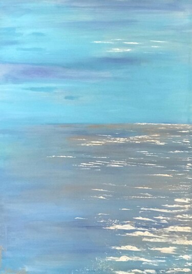 Painting titled "Bleu Pacifique" by Laurence Gariglio, Original Artwork, Acrylic Mounted on Wood Stretcher frame