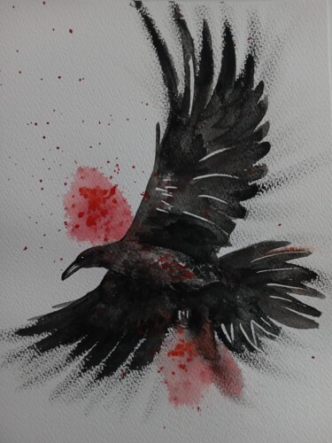 Peinture intitulée "Corbeau" par Laurence Grard Guenard, Œuvre d'art originale, Aquarelle