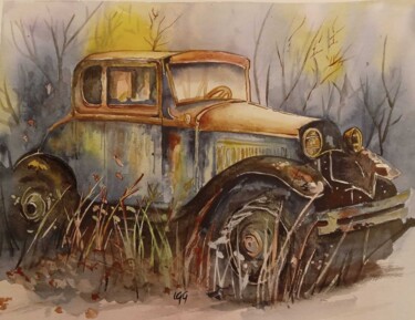 Malerei mit dem Titel "vieille voiture pou…" von Laurence Grard Guenard, Original-Kunstwerk, Aquarell