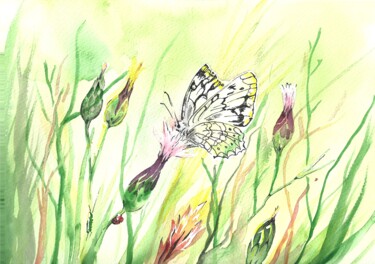 Malerei mit dem Titel "Papillon" von Laurence Grard Guenard, Original-Kunstwerk, Aquarell