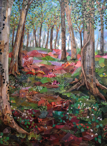 Collages titled "Bois des amoureux" by Laurence Hochin, Original Artwork, Collages Mounted on Wood Stretcher frame