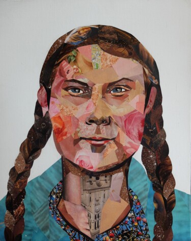 Collages titled "Rebelle" by Laurence Hochin, Original Artwork, Collages Mounted on Wood Stretcher frame
