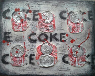 Painting titled "COKE" by Laurence Hubswerlin Diradourian, Original Artwork, Acrylic Mounted on Wood Stretcher frame