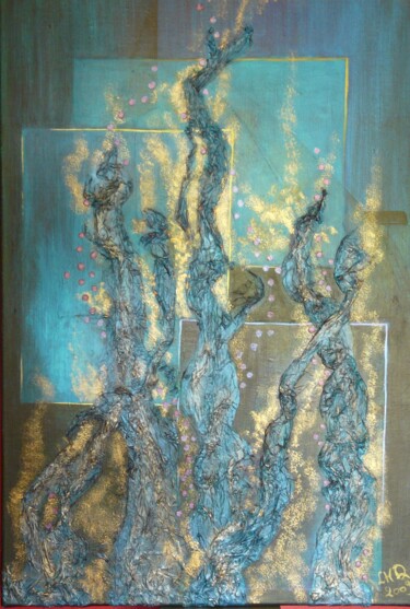 Painting titled "PROFONDEURS" by Laurence Hubswerlin Diradourian, Original Artwork, Acrylic Mounted on Wood Stretcher frame