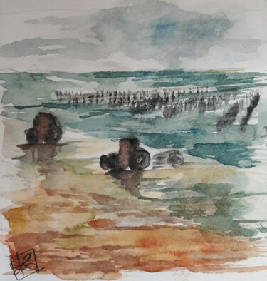 Peinture intitulée "les grandes marées 2" par Laurence Krebs, Œuvre d'art originale, Aquarelle