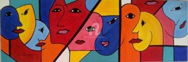 Painting titled "VISAGES" by Laurence Lbn, Original Artwork, Acrylic