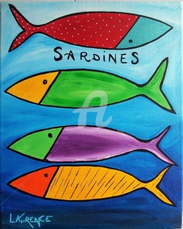 Malerei mit dem Titel "4 SARDINES" von Laurence Lbn, Original-Kunstwerk, Acryl