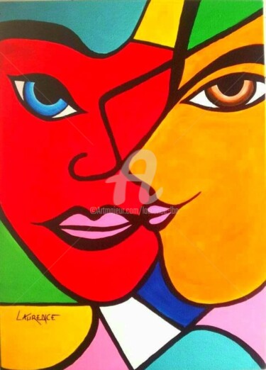 Painting titled "LE BAISER" by Laurence Lbn, Original Artwork, Acrylic