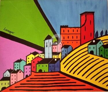 Painting titled "CHÂTEAUNEUF DU PAPE" by Laurence Lbn, Original Artwork, Acrylic Mounted on Wood Stretcher frame