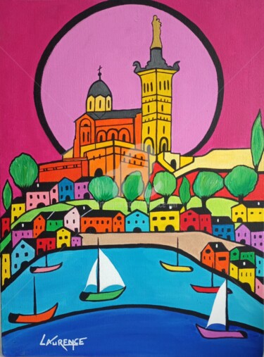 Painting titled "Marseille" by Laurence Lbn, Original Artwork, Acrylic Mounted on Wood Stretcher frame