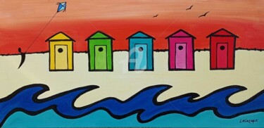 Painting titled "CABINES DE PLAGE" by Laurence Lbn, Original Artwork, Acrylic