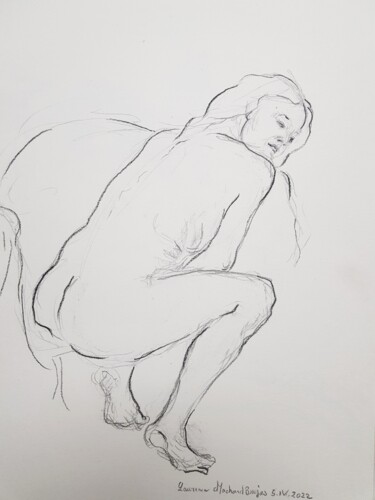 Dessin intitulée "Femme accroupie" par Laurence Machard Brujas, Œuvre d'art originale, Graphite