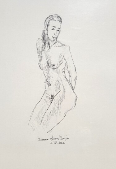 Dessin intitulée "Femme nue et parfum…" par Laurence Machard Brujas, Œuvre d'art originale, Marqueur