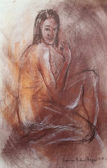 Drawing titled "Lueurs et peau nue" by Laurence Machard Brujas, Original Artwork, Pencil