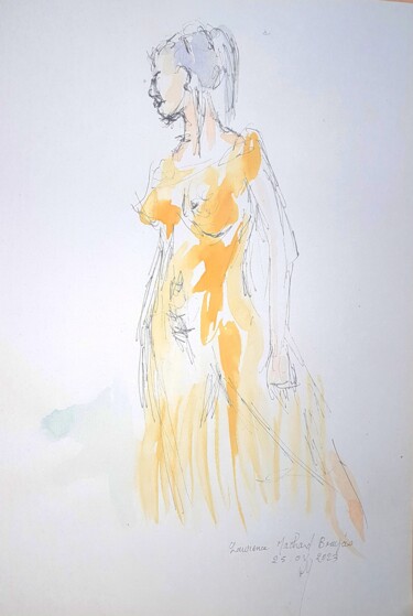 Drawing titled "Bellissimo narciso" by Laurence Machard Brujas, Original Artwork, Watercolor