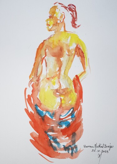 Drawing titled "Follement dévoilée" by Laurence Machard Brujas, Original Artwork, Watercolor