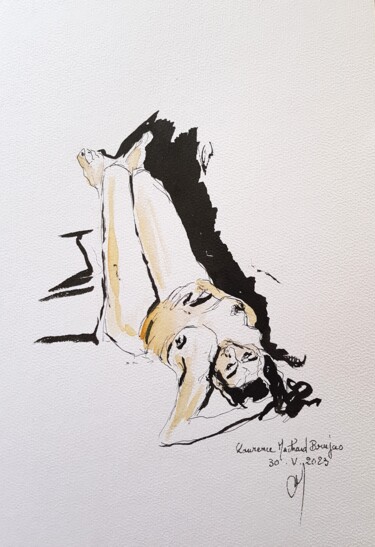 Dibujo titulada "Femme nue renversée" por Laurence Machard Brujas, Obra de arte original, Acuarela
