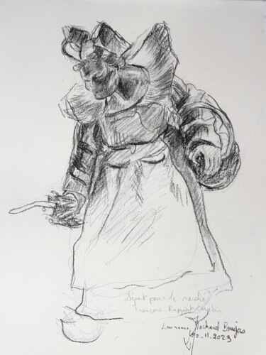 Drawing titled "dessin de Paysanne" by Laurence Machard Brujas, Original Artwork, Pencil