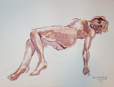 Картина под названием "Sapho endormie d'ap…" - Laurence Machard Brujas, Подлинное произведение искусства, Акварель