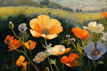 数字艺术 标题为“Fleurs de prairie” 由Laurence Masson, 原创艺术品, 数字油画