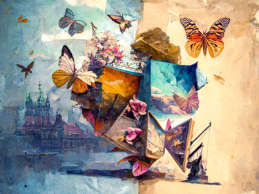 Arte digital titulada "Butterfly Journey" por Laurence Masson, Obra de arte original, Collages digitales